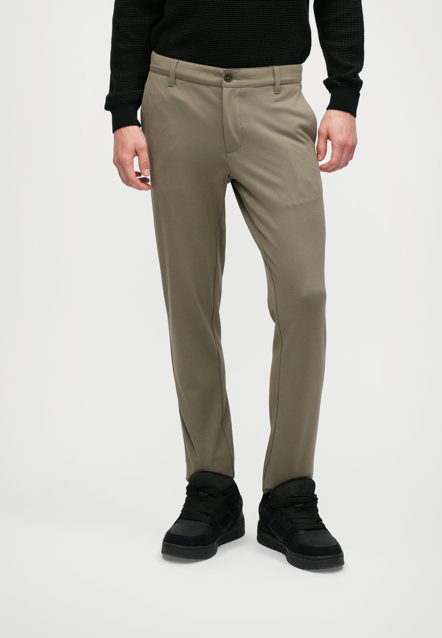 Only & Sons Pantaloni Chino ONSMARK, Modello Slim Tapered, Grigio Melange, Vita Media, Tasche Laterali, Taglia Uomo, Composizione 64% Viscosa, 31% Poliestere, 5% Elastan