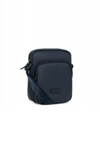 Borsa a tracolla navy realizzata in materiale texturizzato, dotata di chiusura con zip, tracolla regolabile e tasca frontale con patch del logo.
