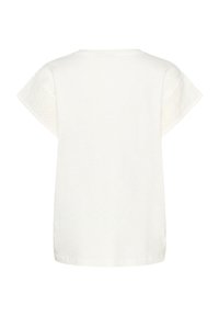 T-shirt blanc à manches courtes avec des détails en œillets sur les manches, un col rond et une coupe décontractée. Material en mélange de coton doux.