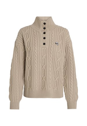 KARL LAGERFELD, IKON CABLE KNIT POLO - Πουλόβερ - humus