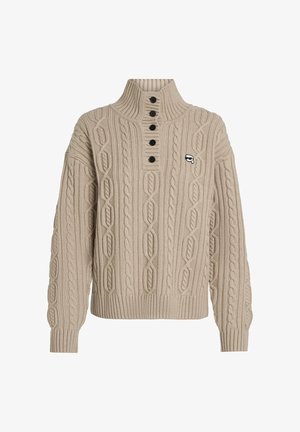 KARL LAGERFELD, IKON CABLE KNIT POLO - Πουλόβερ - humus