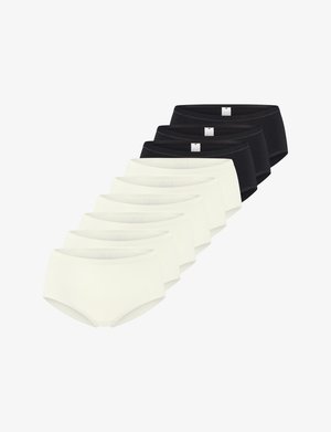 Huit paires de culottes hipster sans coutures, quatre en noir et quatre en blanc, dotées d'un tissu doux et d'un design simple.