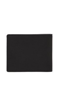 Portafoglio bifold nero realizzato in tessuto testurizzato, con linee pulite e design minimalista. Senza loghi o accenti visibili.