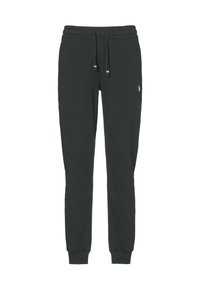 Pantaloni della tuta neri con cintura elastica, cordoncino e polsini a costine. Presenta un piccolo logo sul lato sinistro anteriore.
