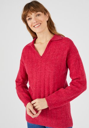 PULL COL MÉLANGE - Pullover - cerise