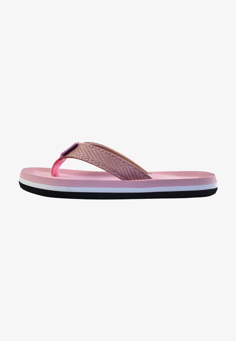 Pink flip-flop with a woven strap in a gradient of light pink to mauve, featuring a white midsole and a black outsole for contrast.