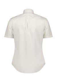 Biała koszula z krótkim rękawem wykonana z bawełny, o prostym kroju, ze standardowym kołnierzykiem i plisą z tyłu. Czysty, minimalistyczny design.