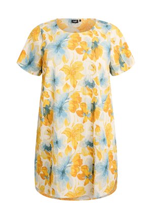 Zizzi, KURZES KLEID MIT GECRINKELTER TEXTUR UND KURZEN ÄRMELN - Jerseykjole - gelb