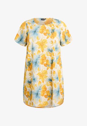 Zizzi, KURZES KLEID MIT GECRINKELTER TEXTUR UND KURZEN ÄRMELN - Jersey dress - gelb