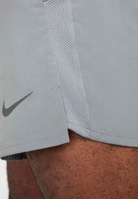 Grå träningsshorts i slätt tyg med ett ventilerande meshpanel på sidan. Har en grå Nike-logga och en stickad fåll.