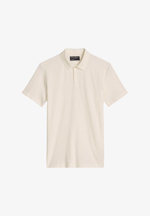 Polo à manches courtes de couleur crème avec col et patte à deux boutons, présenté à plat sur fond blanc.