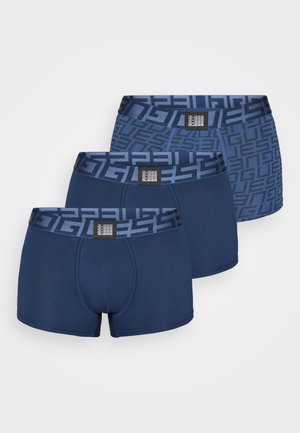 Boxers en bleu pour hommes avec un motif géométrique, une taille élastique et une coupe ajustée. Fabriqués en tissu stretch doux.