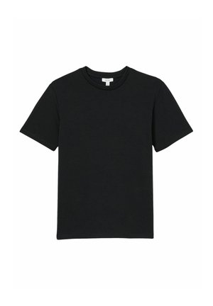 Tricou scurt negru din bumbac moale. Dispune de un guler rotund și un design simplu, clasic, fără decorațiuni.