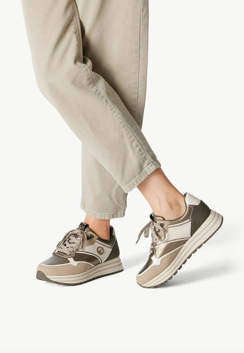 TAMARIS Comfort lage damessneaker, beige comb, 42 EU, Beige kam., 42 EU