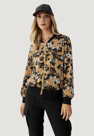 CON ESTAMPADO FLORAL PUÑO Y BAJO CON GOMA ELÁSTICA CIERRE DE CREMALLERA - Chaquetas bomber - camel