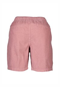 Shorts in velluto a coste rosa con cintura elastica e due tasche posteriori, caratterizzati da una texture a righe verticali e una vestibilità relax.