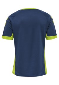 Korte mouwen sportshirt in marineblauw met felgroene accenten. Netstructuur met een ontspannen pasvorm en een contrasterende kleur op de mouwen en zijkanten.