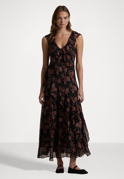 Polo Ralph Lauren FLORAL RUFFLE-TRIM GEORGETTE MAXIDRESS - Maxi šaty - brown