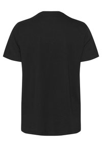 T-shirt noir à manches courtes en coton. Doté d'un décolleté rond et d'une texture lisse sans motifs ni accents visibles.