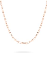 Halskette aus Roségold mit verlängerten rechteckigen Gliedern, glatter Oberfläche und minimalistischen Design. Eignet sich sowohl zum Schichten als auch zum alleinigen Tragen.