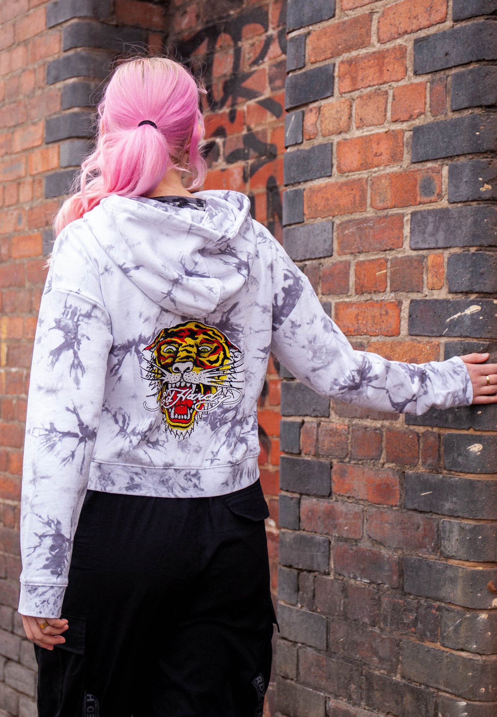 Ed Hardy LOS-TIGRE CROP - Hoodie - grey 