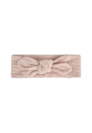 Soft pink textured fabric headband with a knotted bow detail in the center, designed for infants or young children.