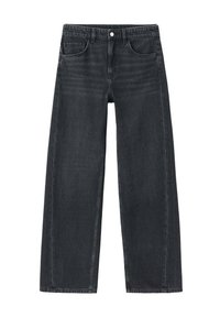 Wijdvallende jeans in donkergrijze denim. Voorzien van voorzakken en een klassieke vijfzakkenontwerp. Met knoopsluiting en subtiele vervagingsdetails.