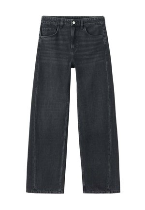 Jeans a gamba larga in denim grigio scuro. Presentano tasche frontali e un classico design a cinque tasche. Chiusura con bottone e dettagli di sfumatura leggeri.