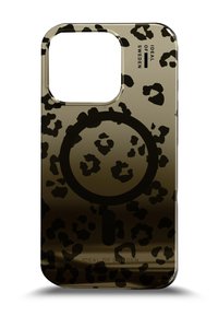 Husă de telefon cu imprimeu leopard negru, cu finisaj lucios, decupaj pentru cameră și brand embossat "IDEAL OF SWEDEN" pe spate.