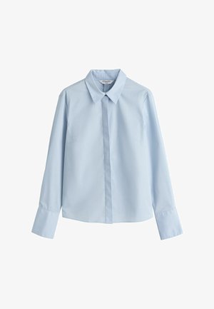 Helehall sinist varrukatega särk, mis on tehtud siledast kangast, omades teravat kraed, ees nööpidega sulgemist ja kergelt vormitud lõiget.