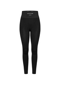 Juodos aukštos liemens, pilno ilgio tamprės be siūlių, su užrašu „LYKKELAND“ ant juosmens juostos.