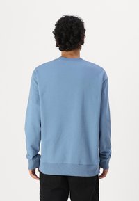 Light blue sweatshirt with long sleeves and ribbed cuffs. Soft fabric, crew neckline, and a relaxed fit design. No visible branding.