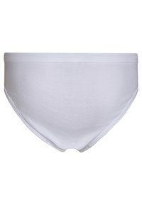 Hvite bomullsunderbukser med ribbet tekstur, elastisk midjebånd og en klassisk heldekkende design. Ingen synlige mønstre eller utsmykninger.