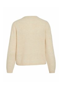 Pull en tricot couleur crème avec une texture côtelée. Présente un col rond et des manches longues. Design simple et épuré, vue de dos montrée.