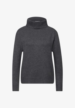 Pull col roulé gris foncé côtelé avec manches longues et coupe décontractée. Confectionné en tricot doux et texturé.
