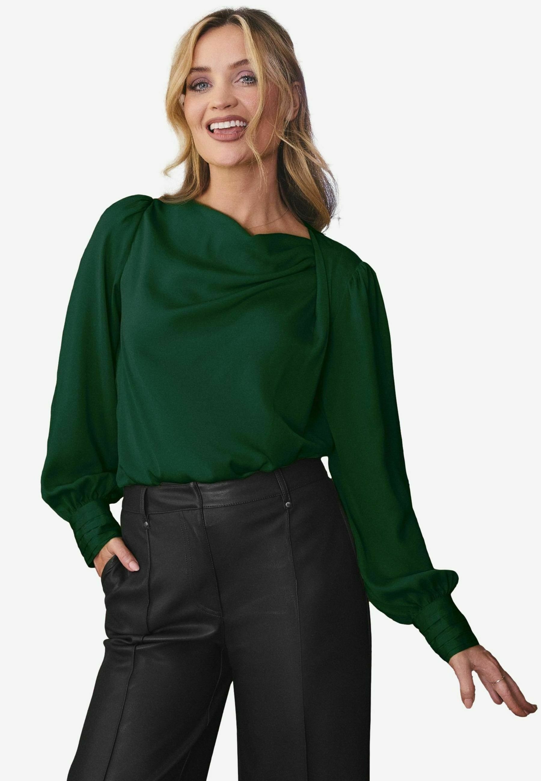 Love Roses PETITE LONG SLEEVE COWL NECK Blouse forest