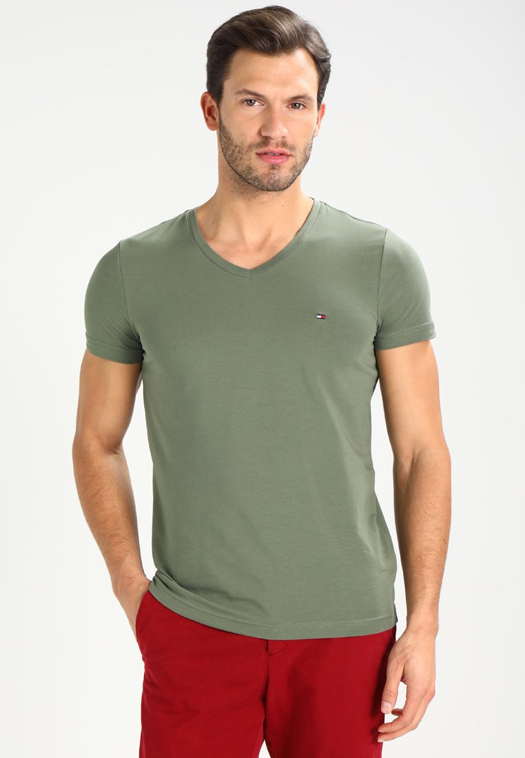 Tommy Hilfiger SLIM FIT VNECK TEE TShirt basic green/khaki
