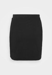 Saias mini de algodão preta, com um corte justo, textura suave e uma cintura simples. Apresenta um design sem adornos e bainha reta.