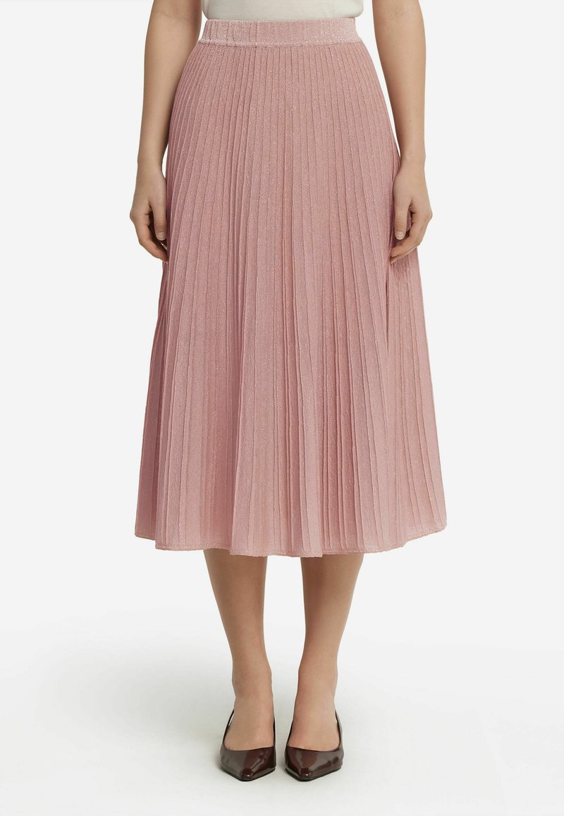 Fyrkantig midkjol i ljusrosa med en subtil glans. Tillverkad av lättvikts tyg, med en texturerad yta och bred midjeband.