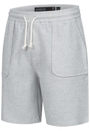 Pantalones cortos de color azul claro con un patrón texturizado, que cuentan con una cinturilla elástica, cordón y dos bolsillos laterales. El material es suave y cómodo.