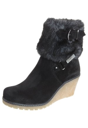 Enkellaarsjes met sleehak - black denim