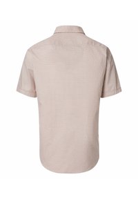 Korte mouwen, overhemd met knopen in lichtroze met een geometrisch patroon, voorzien van een standaardkraag en een gladde, textuurstof.