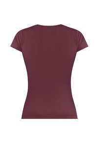 Bordeaux-farbenes, tailliertes T-Shirt mit kurzen Ärmeln und Rundhalsausschnitt. Aus glattem Stoff gefertigt, mit einem nahtlosen Rückendesign und einfarbigem Muster.