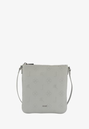 Borsa crossbody strutturata grigia realizzata in pelle testurizzata, caratterizzata da motivi floreali in rilievo, chiusura con zip e tracolla removibile.