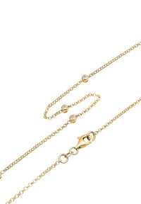 Goldene Armbandkette mit runden Kristallen, ausgestattet mit einem Karabinerhaken und kleinen Gliedern, glatter Oberfläche und einem filigranen Design.