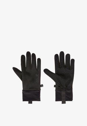 Gants de plein air noirs avec protection des doigts, grip texturé sur la paume, poignets élastiques et logo sur un gant. Fabriqués en matériau imperméable.