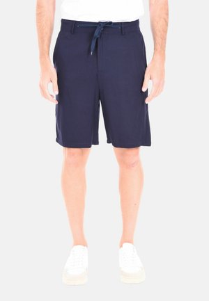 Shorts navy realizzati in tessuto leggero, con vita elastica e cordino. Presentano tasche laterali e una linea dritta.