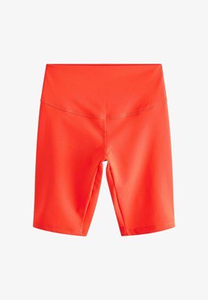 Şorturi sport roșii, realizate din material elastic, cu un design ajustat, o talie lată și o textură netedă.