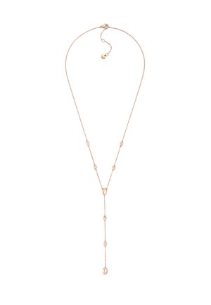 Roze gouden ketting met een delicaane schakel, featuring afwisselend ovale en ronde vormen, en een hangende pendant ontwerp.