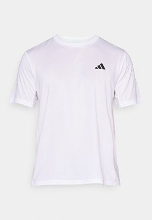 Bijela majica kratkih rukava od lagane tkanine. Ima okrugli izrez i crni Adidas logo na gornjoj lijevoj strani.